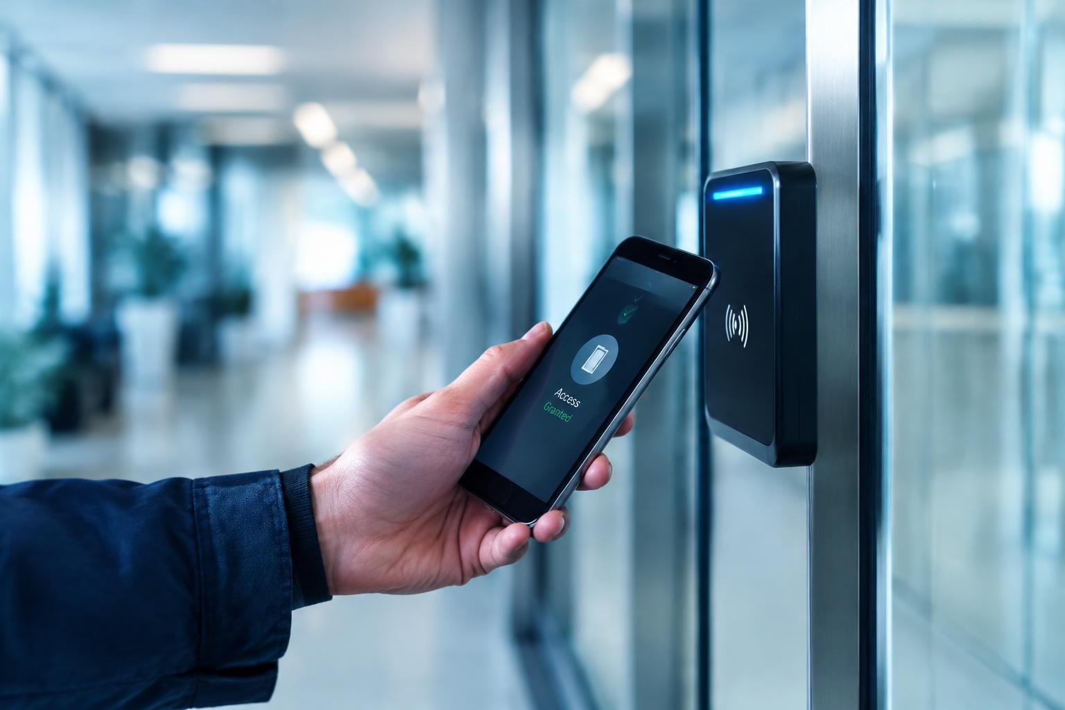 Card reader and keypad at a secured commercial door